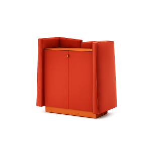 Modular storage unit with two doors and upholstered sides