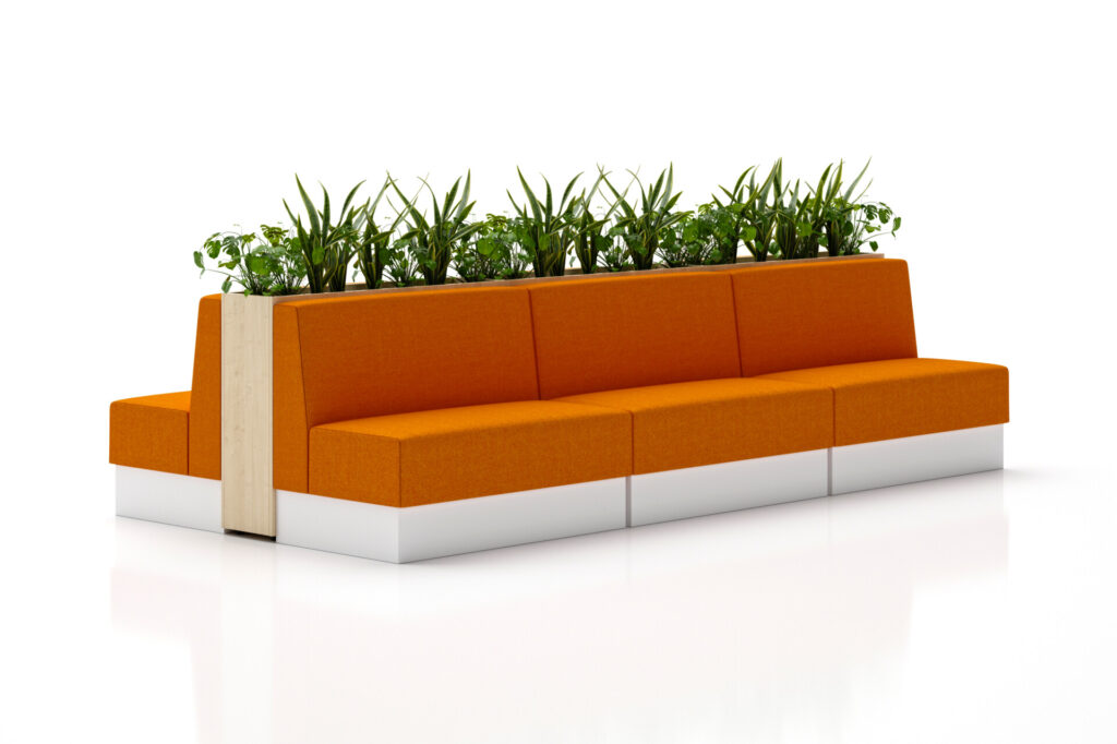 Benny modular breakout seating with integrated planters and greenery