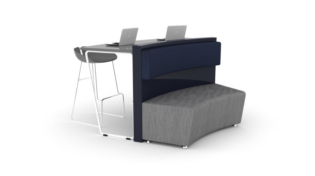 CONF 3 modular conference table with integrated seating and two laptops