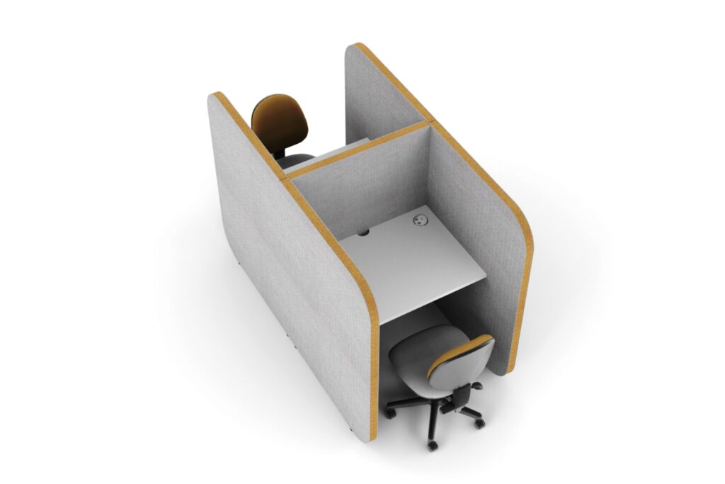 Flexi Face To Face acoustic office pod with two integrated desks and chairs