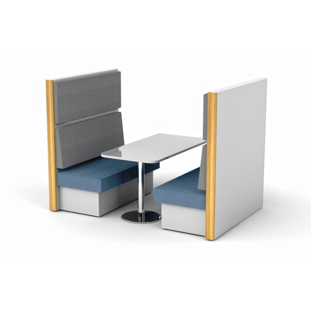 Modular breakout seating with a table in between two booths