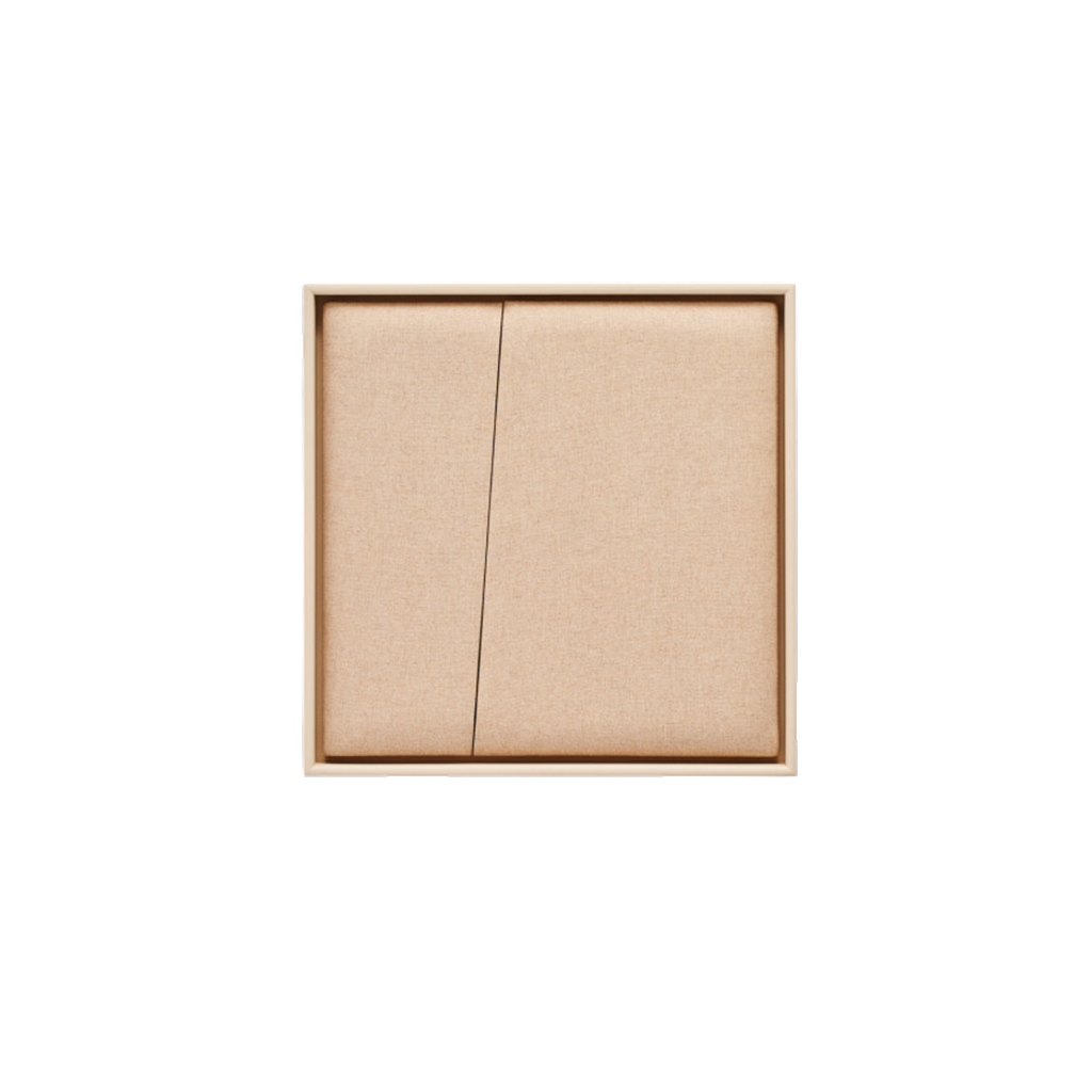 Square acoustic panel with light frame and two fabric sections