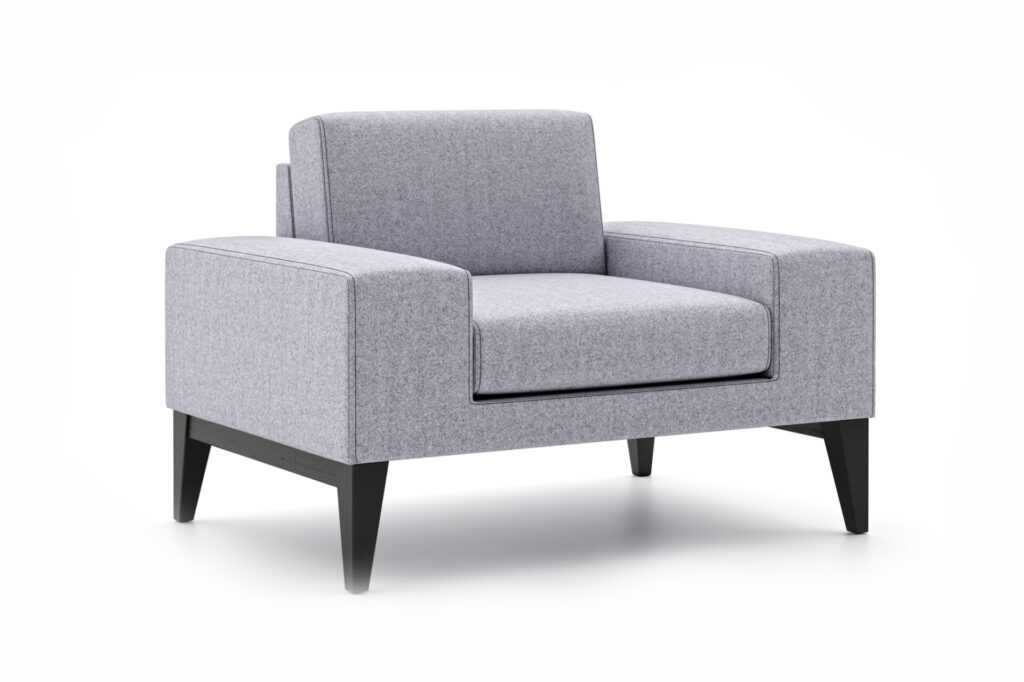MIL 01 Milo modular breakout armchair with upholstered finish and dark wood legs — 2020 Furniture