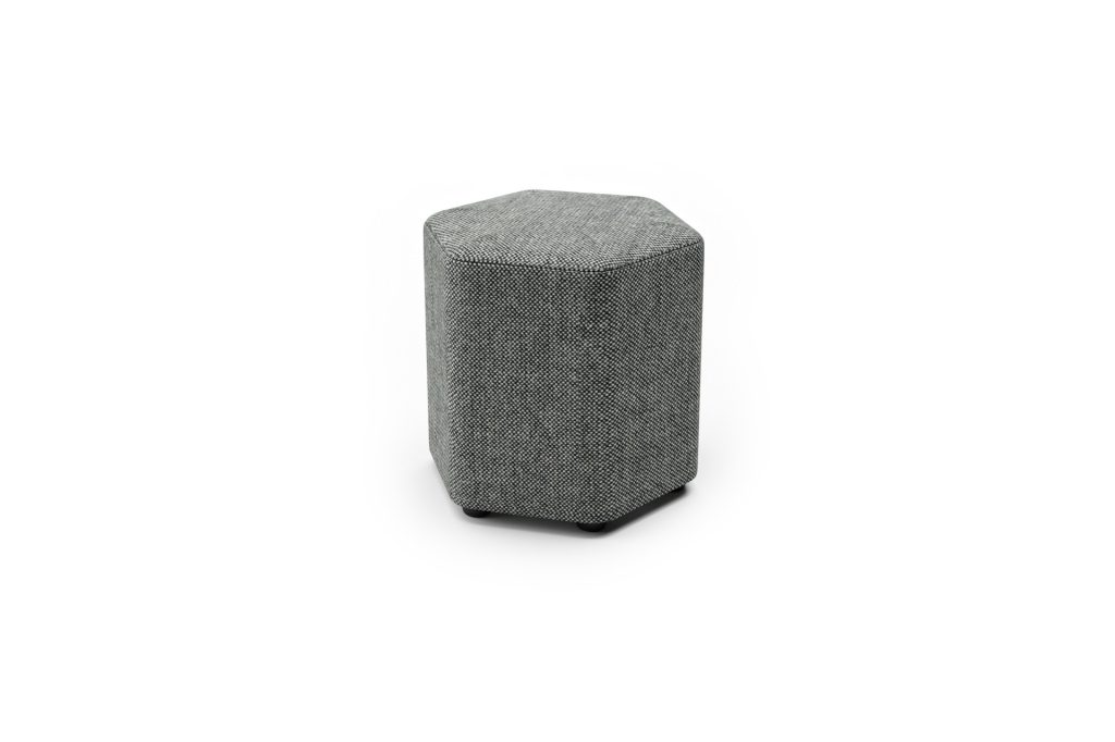 Hexagonal modular breakout seating ottoman with textured fabric upholstery