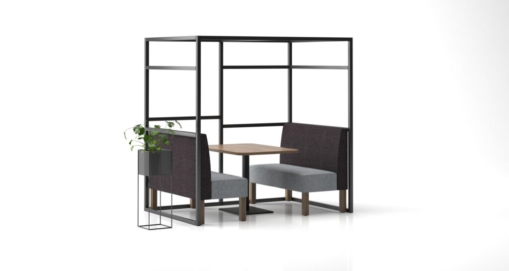 RIF 02 acoustic office pod with modular seating and meeting table