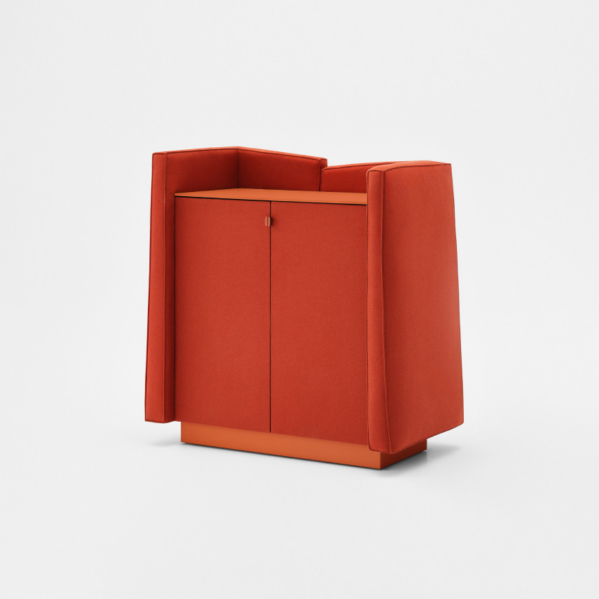 Soma storage cabinet with two doors and upholstered sides