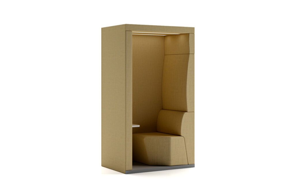 THI 01 Thinkpod acoustic phone booth with integrated seating and table