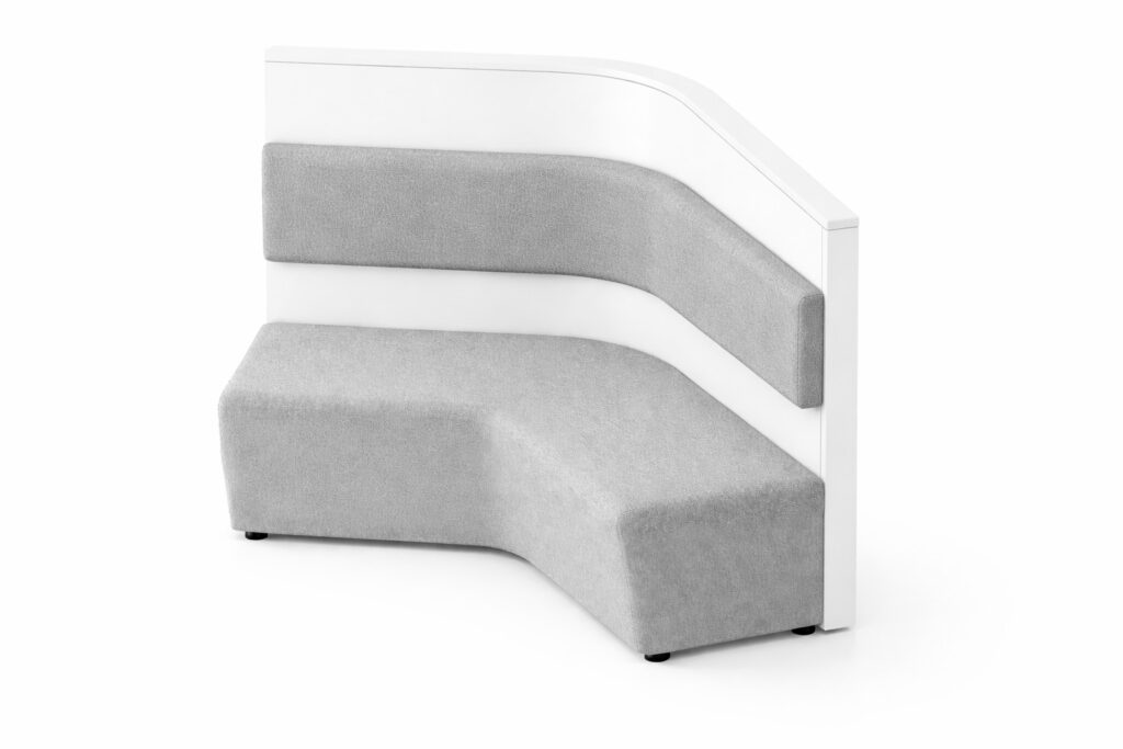 CONF 05 modular breakout seating with upholstered back and seat, white frame