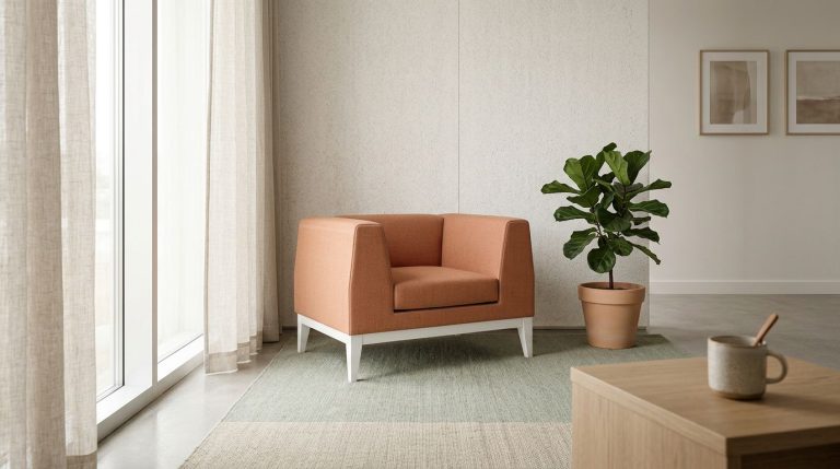 Modular breakout seating in a quiet office space with plant and coffee table