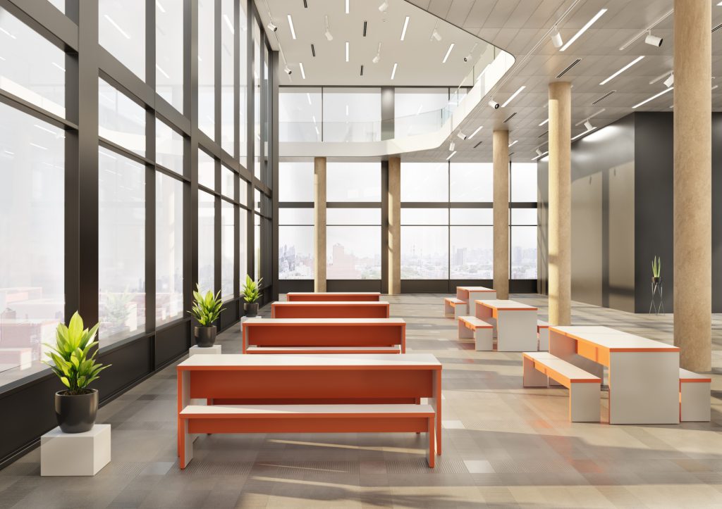 Office breakout area with Mor tables and benches