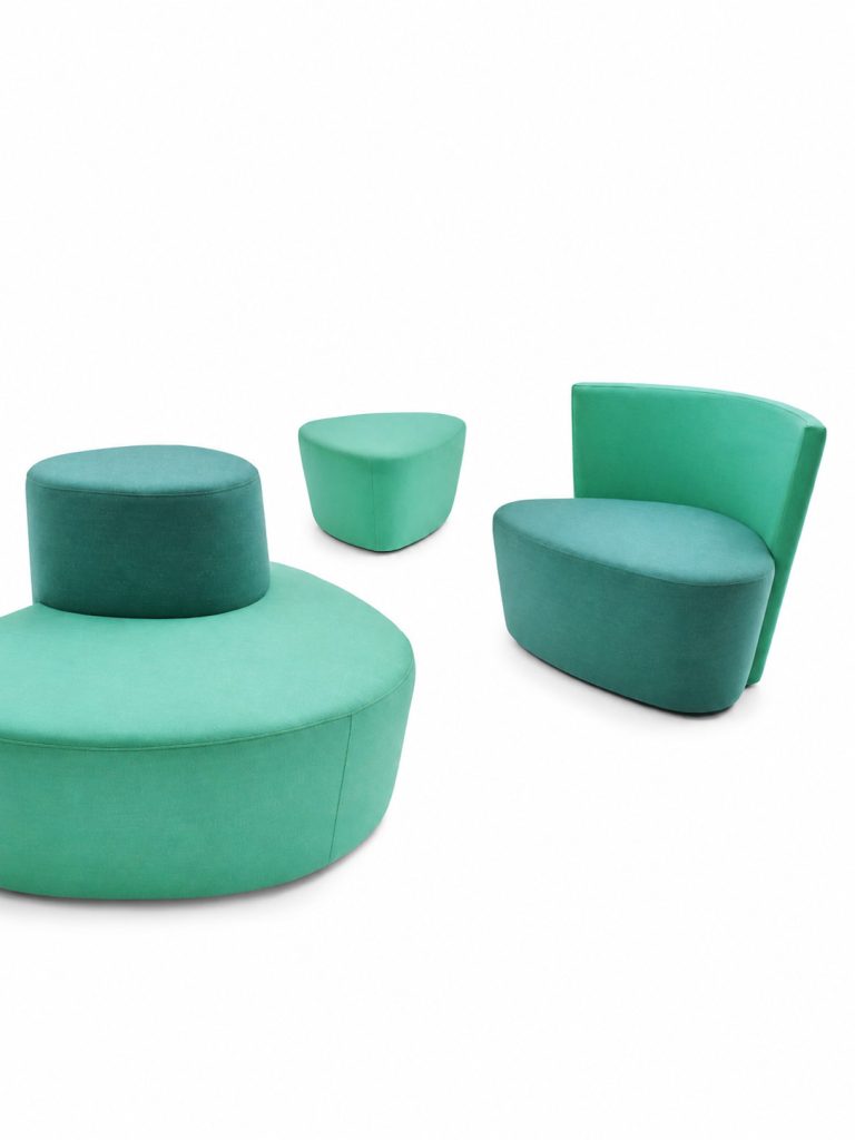 Modular breakout seating elements in a studio shot
