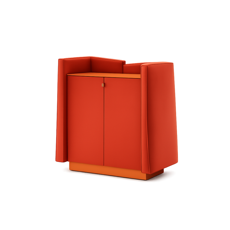 Modular office storage unit with two doors and upholstered sides