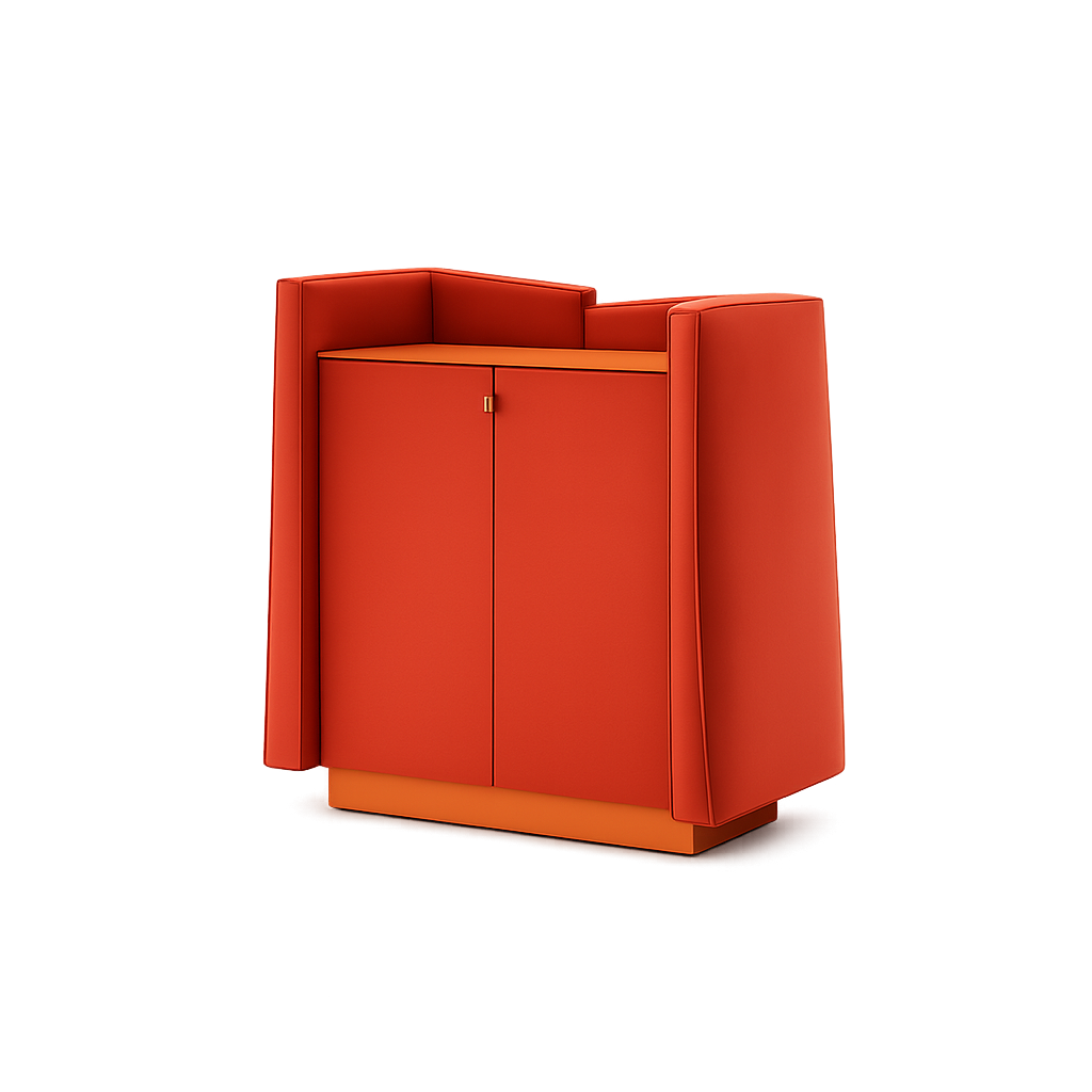Modular office storage unit with two doors and upholstered sides