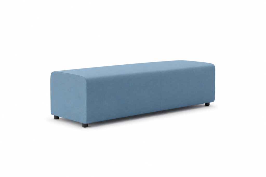 ALL 03 Ally modular breakout seating bench in blue upholstery on white background