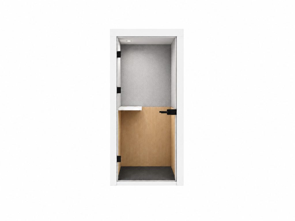 MON 02 Mono acoustic phone booth with integrated shelf and light
