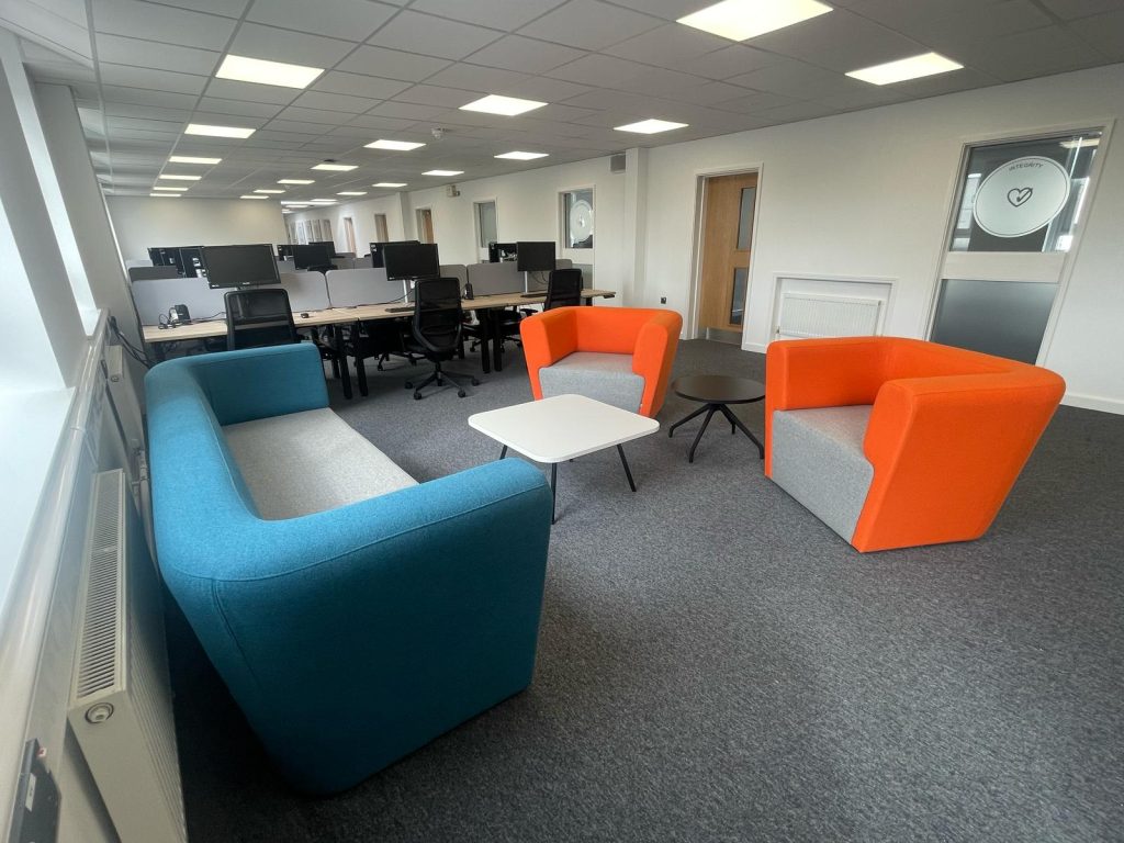 Office breakout area with modular Ally seating and tables