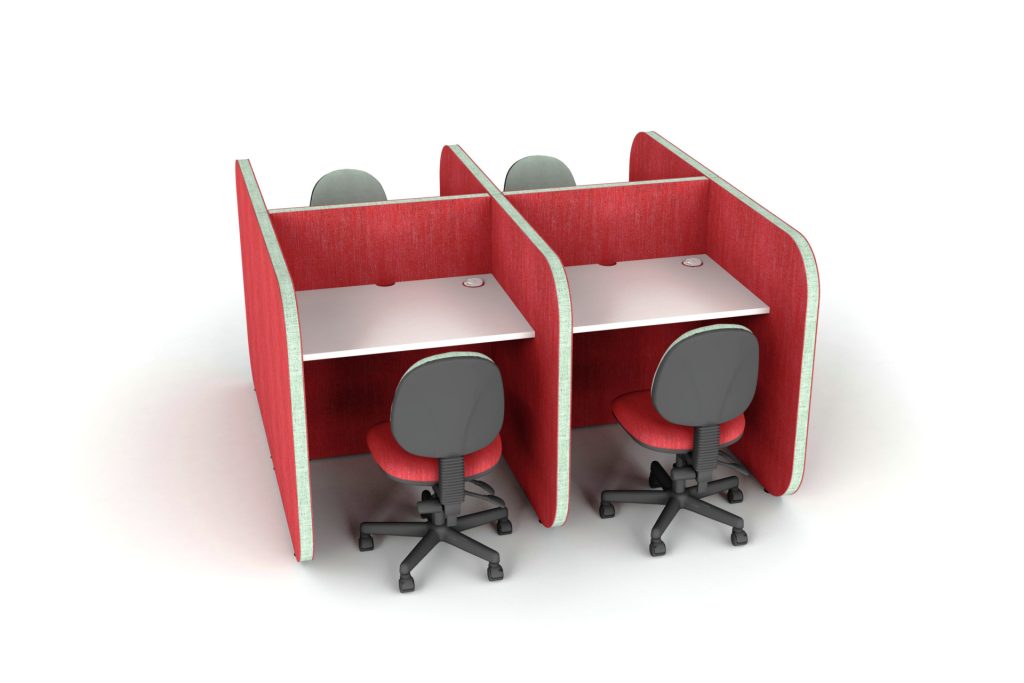 Flexi Face To Face acoustic office pods with integrated desks and chairs