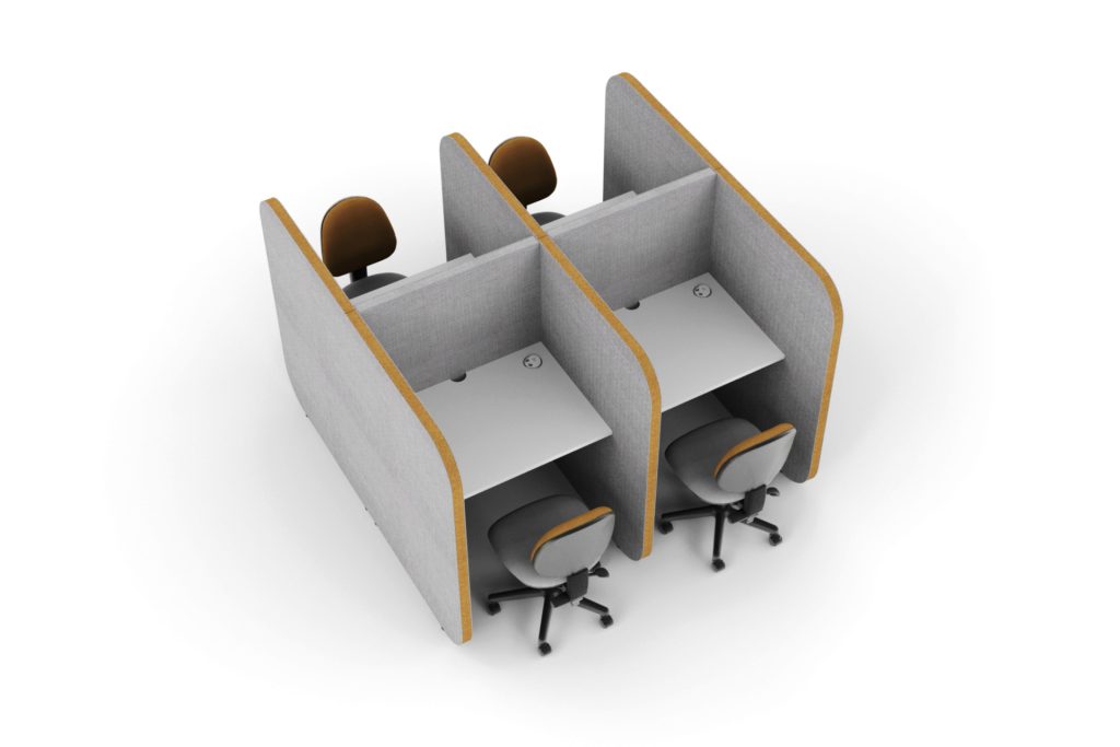 Flexi Face To Face acoustic office pods with integrated desks and chairs