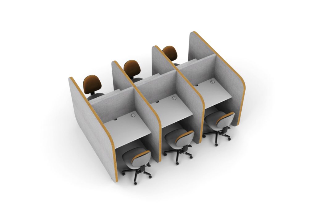 F2F 02 Flexi Face To Face acoustic office pods with desks and chairs