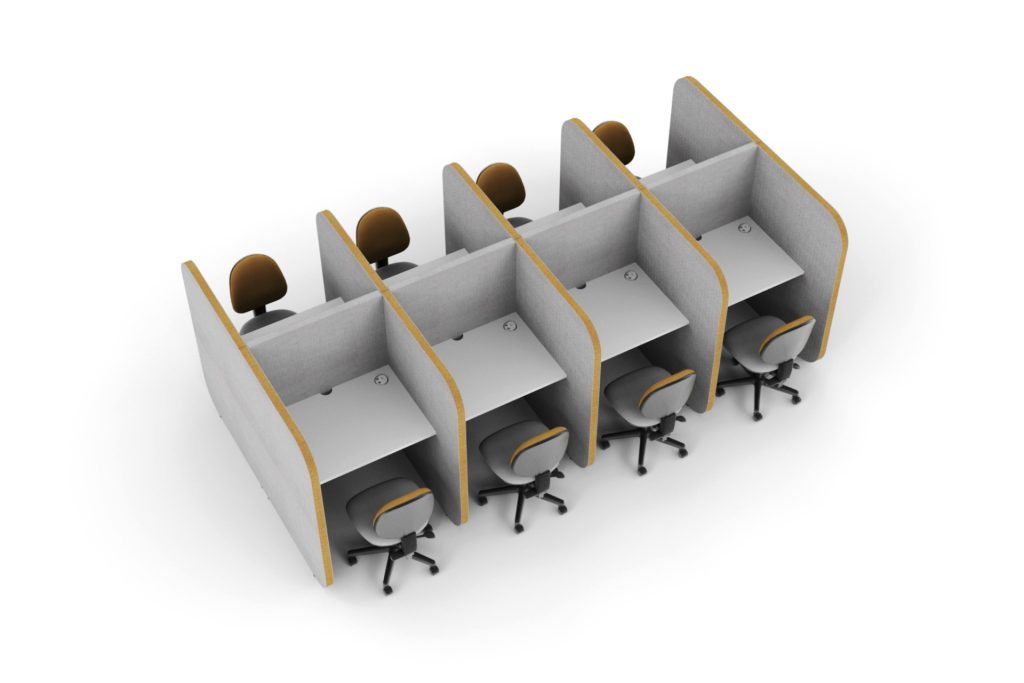 Flexi Face To Face acoustic office pods with integrated desks and chairs