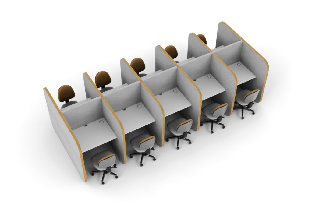 F2F 02 Flexi Face To Face acoustic office pods with desks and chairs