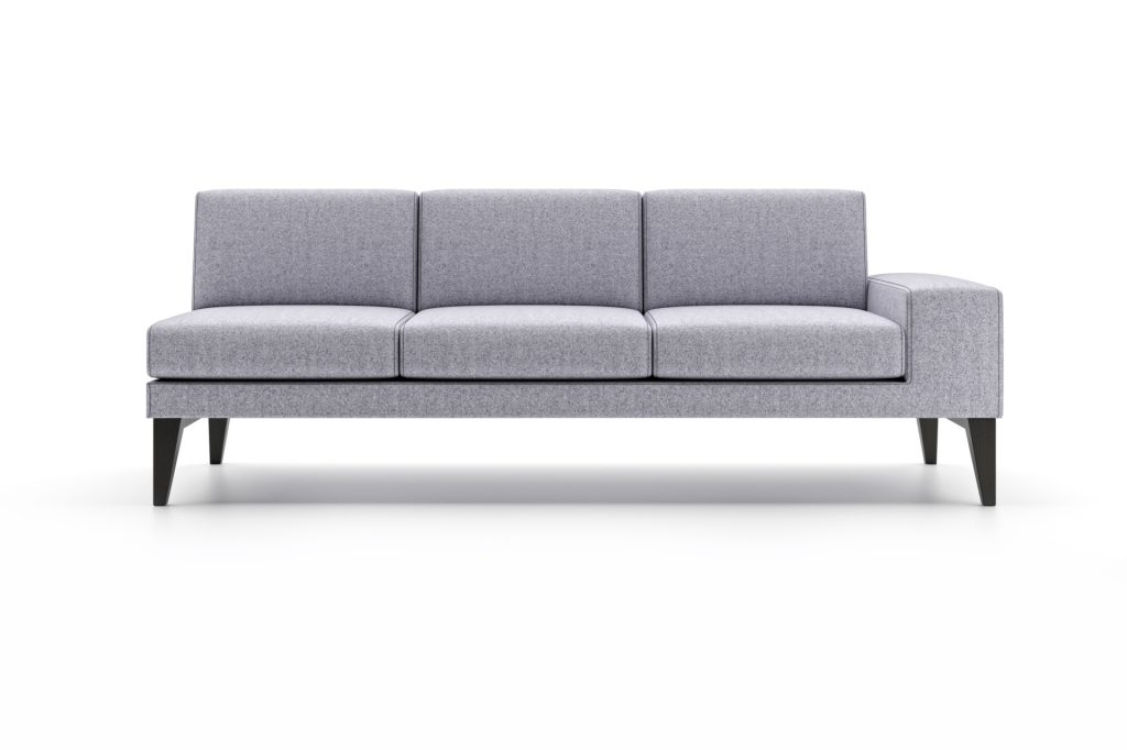 MIL 03 Milo modular breakout seating with right armrest and dark legs — 2020 Furniture
