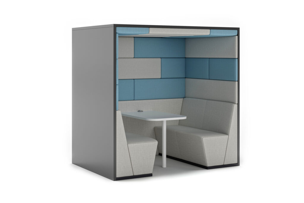 SES 02 Session acoustic office pod with integrated modular seating and table