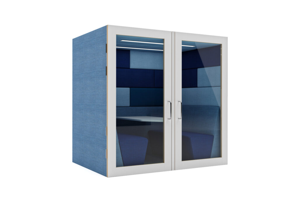 SES 02UG Session acoustic office pod with internal seating and table