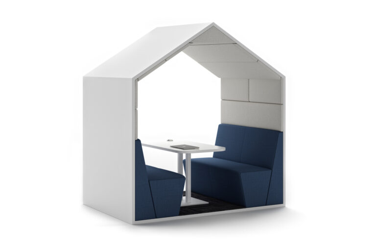 Session acoustic office meeting booth with internal seating and table