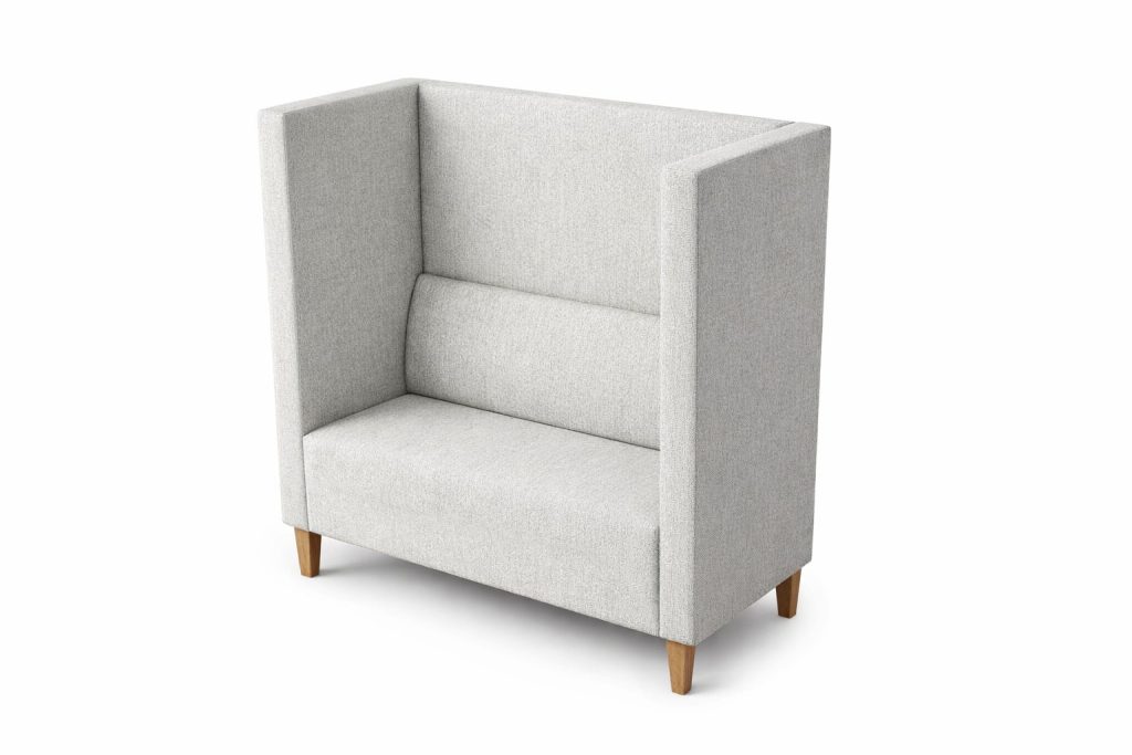 High-back modular breakout seating with wooden legs, for office, education, and reception spaces.