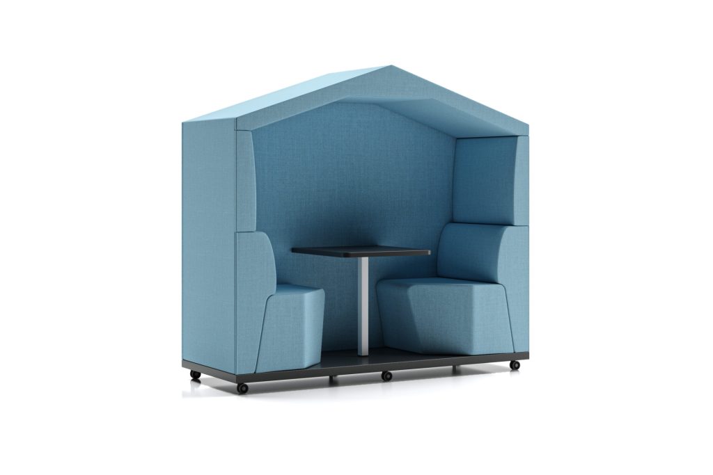 THI 11 Thinkpod acoustic office pod with integrated table and seating on castors
