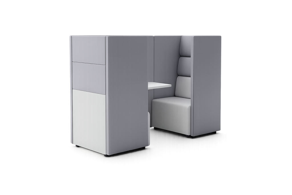 Ally acoustic meeting booth with integrated seating and table