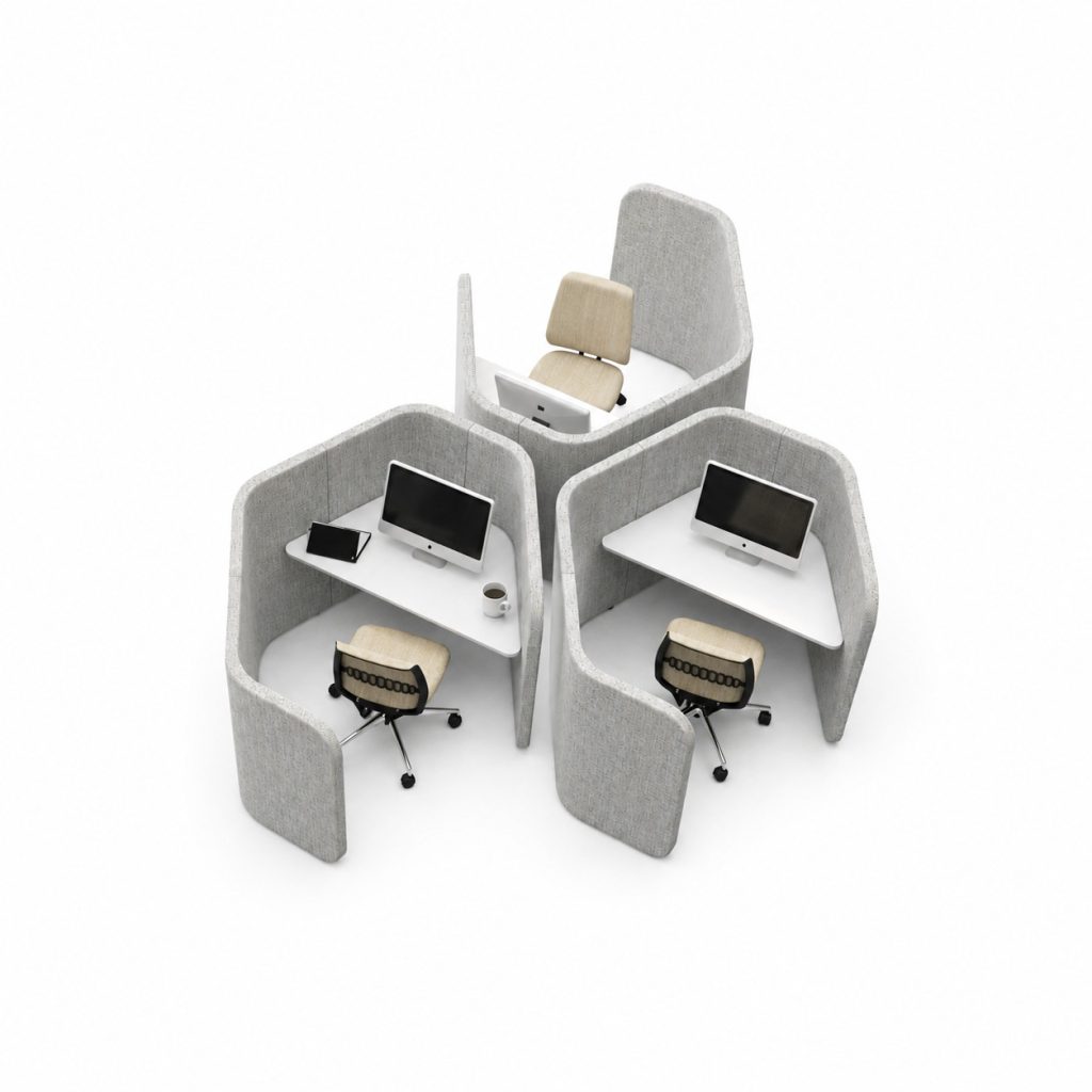 Flexi Hex focus pods with integrated office tables and chairs