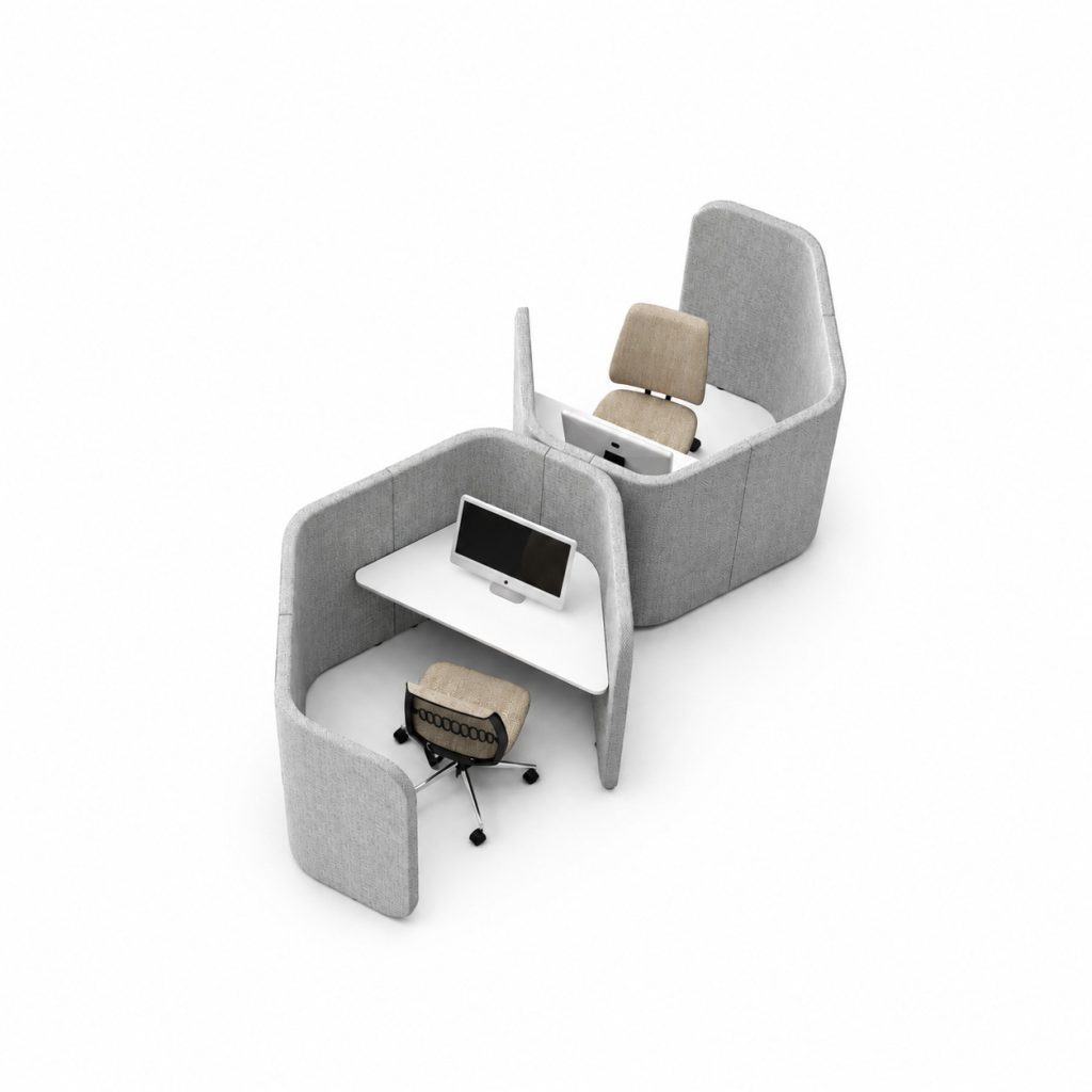 Flexi Hex focus pods with integrated office tables and chairs