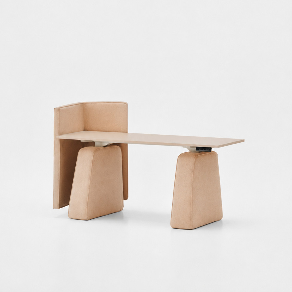 Soma modular breakout office furniture with upholstered storage units and table