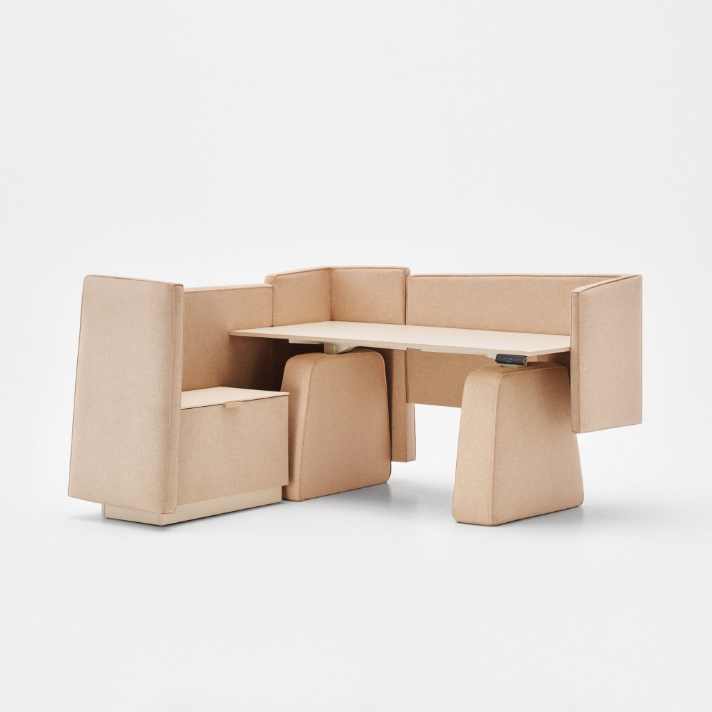 Soma modular breakout furniture with integrated table and storage unit