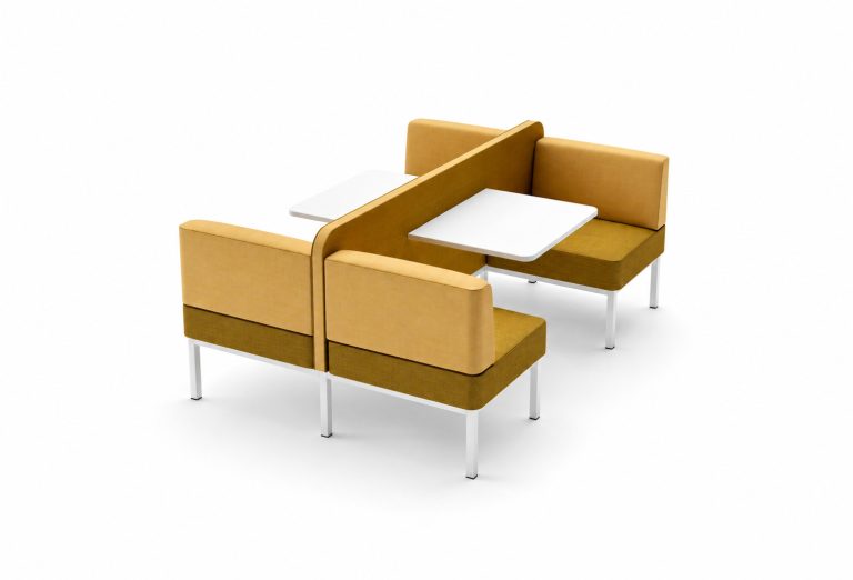 Faith modular breakout seating with integrated tables for office meeting booths
