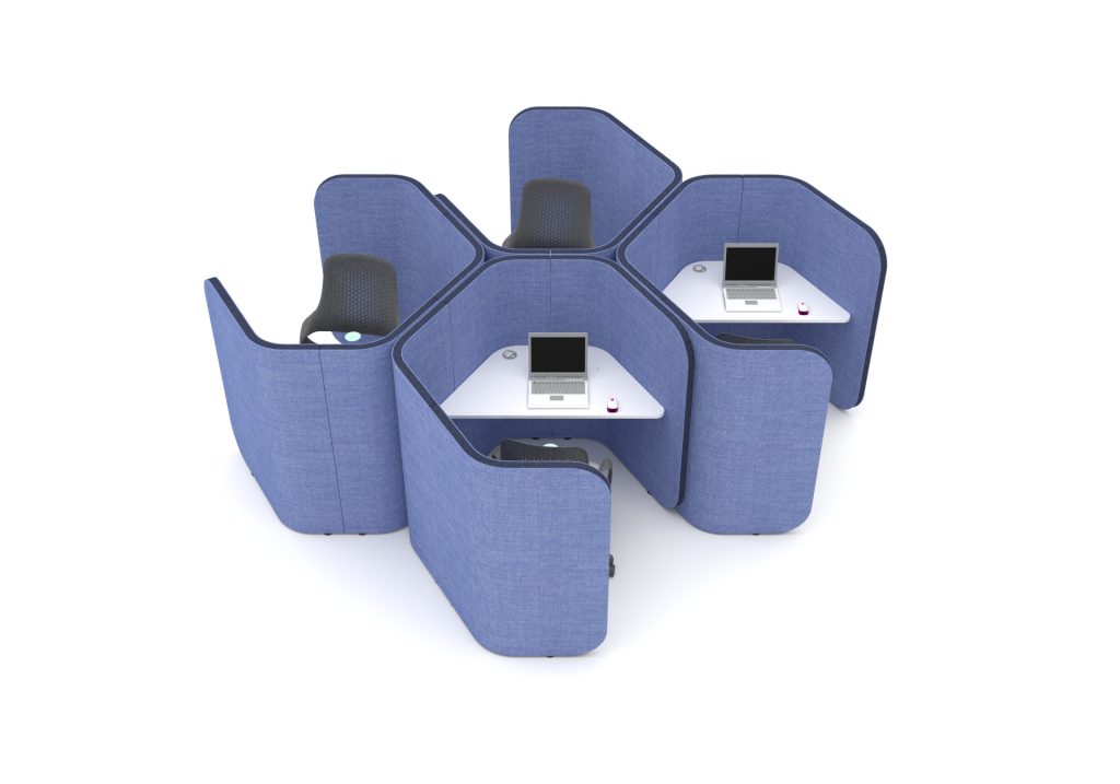 Flexi Hex focus pods with integrated office tables and chairs