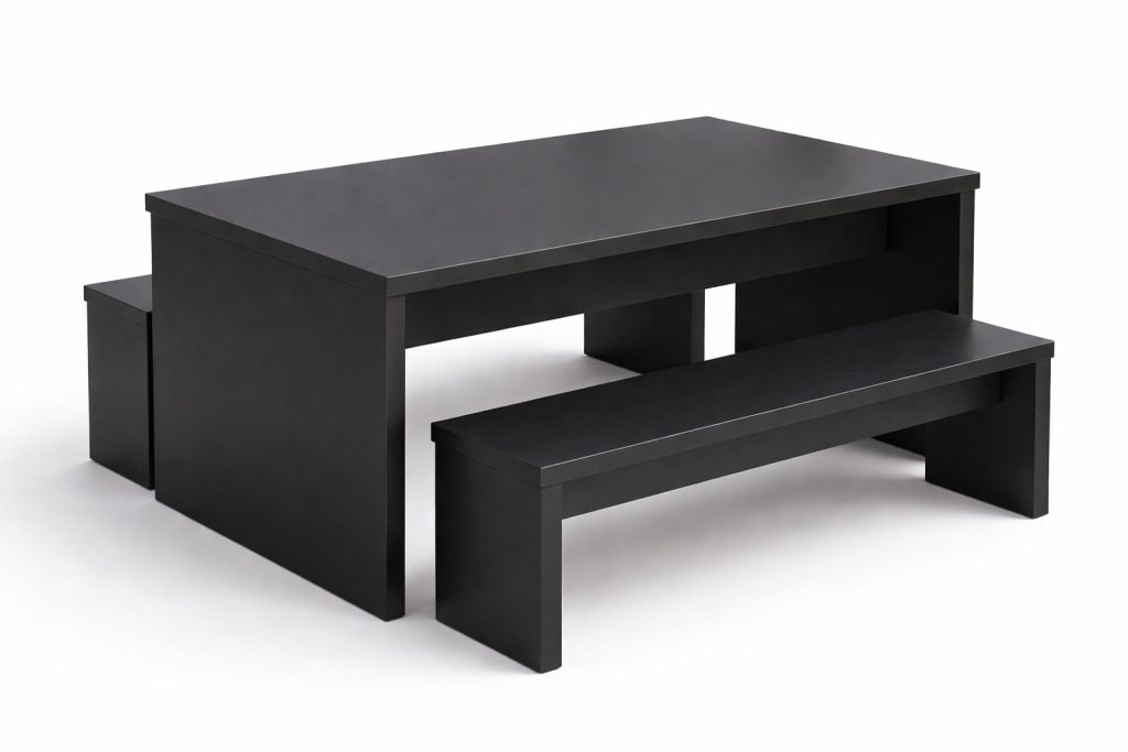 MOR 03 Mor breakout office table with two benches in a studio setting