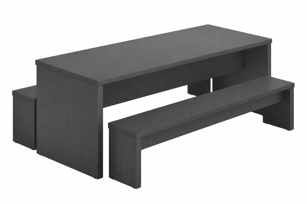 MOR 03 modular office table with bench and storage unit in a studio setting