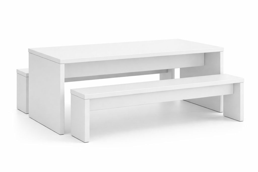 MOR 03 modular breakout table with two benches, white finish - 2020 Furniture