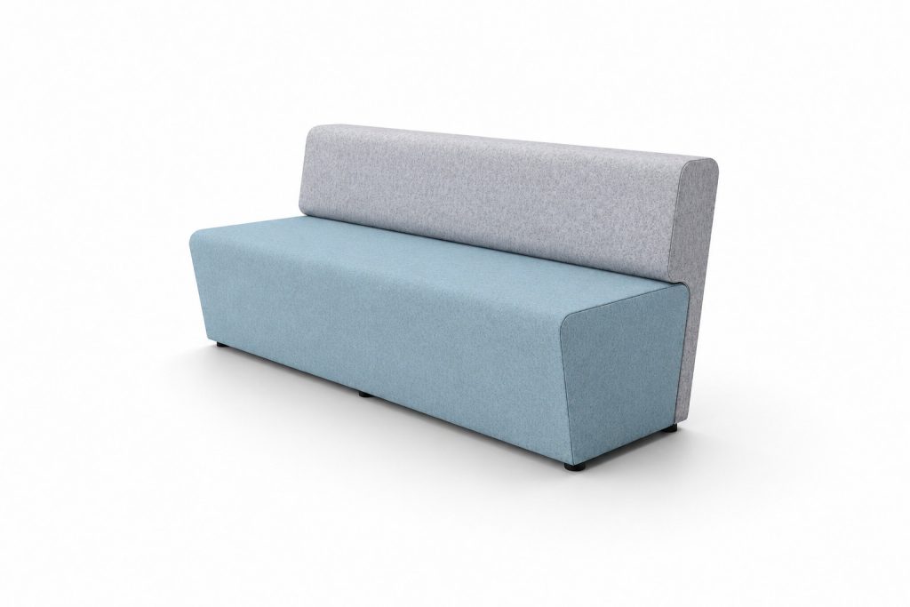 NAL 07 Ally modular breakout office seating with light grey backrest and blue seat