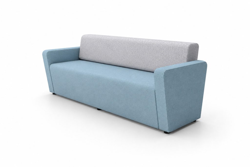 NAL 10 Ally modular breakout seating with light blue and grey upholstery