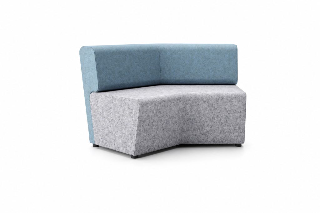NAL 29 Ally modular breakout seating with light blue backrest and grey seat on white background