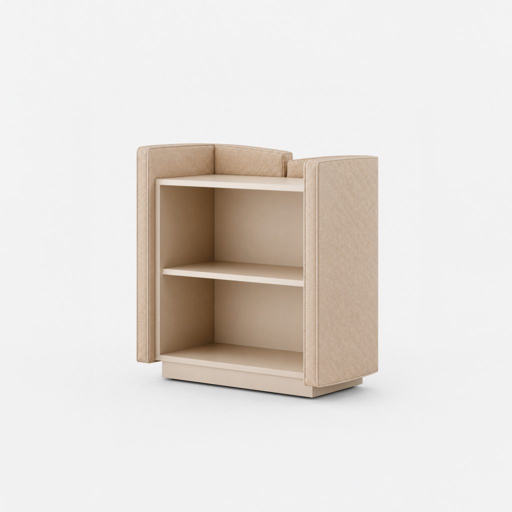 Soma SP-03 modular storage cabinet with two shelves and upholstered sides