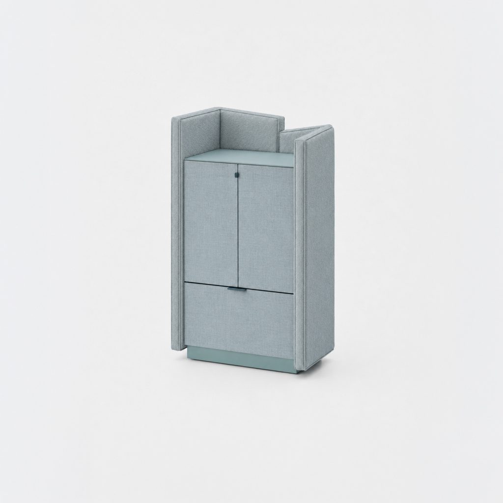 Soma SP-04 storage cabinet with two doors and one drawer, upholstered in fabric