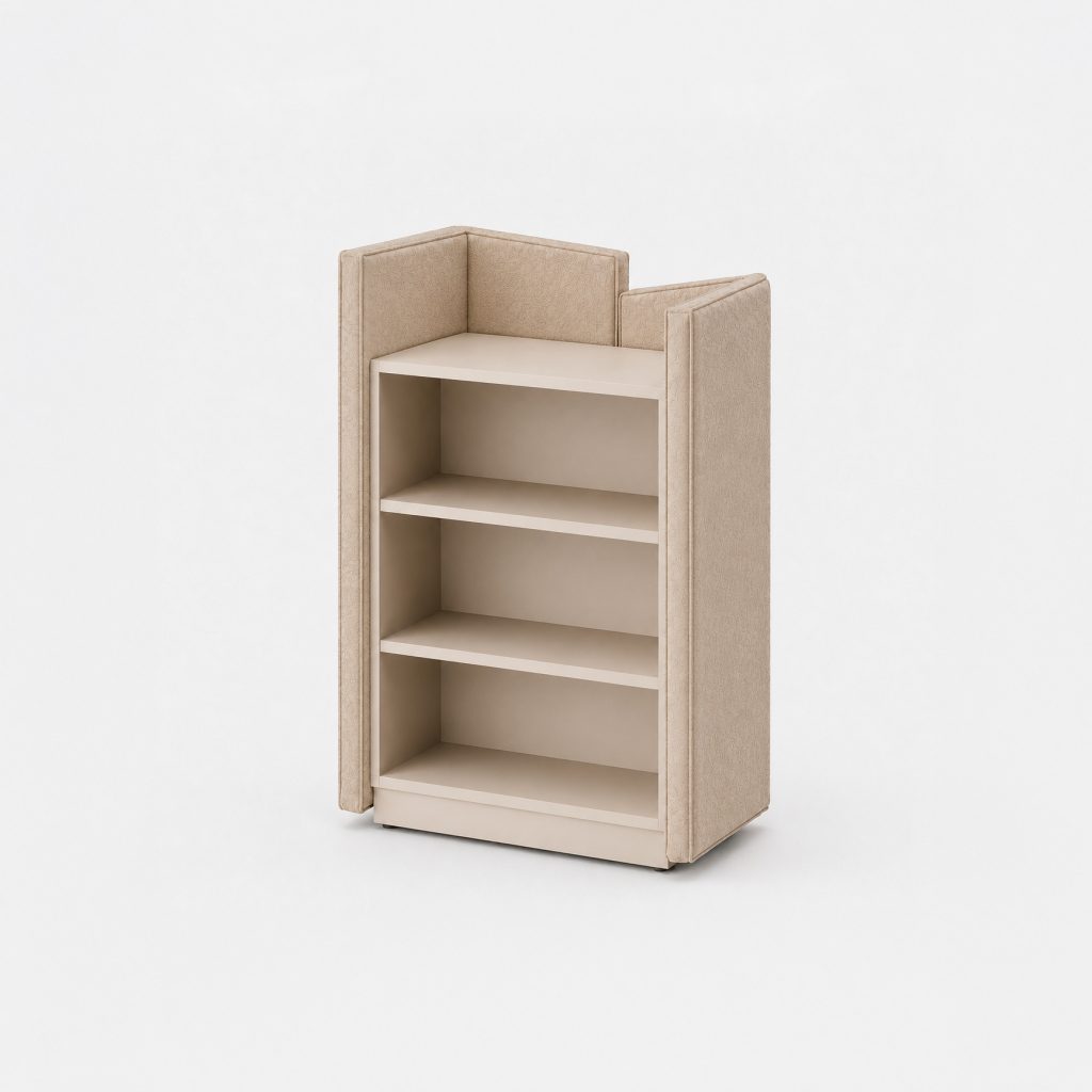Soma SP-05 modular storage unit with three shelves and upholstered sides