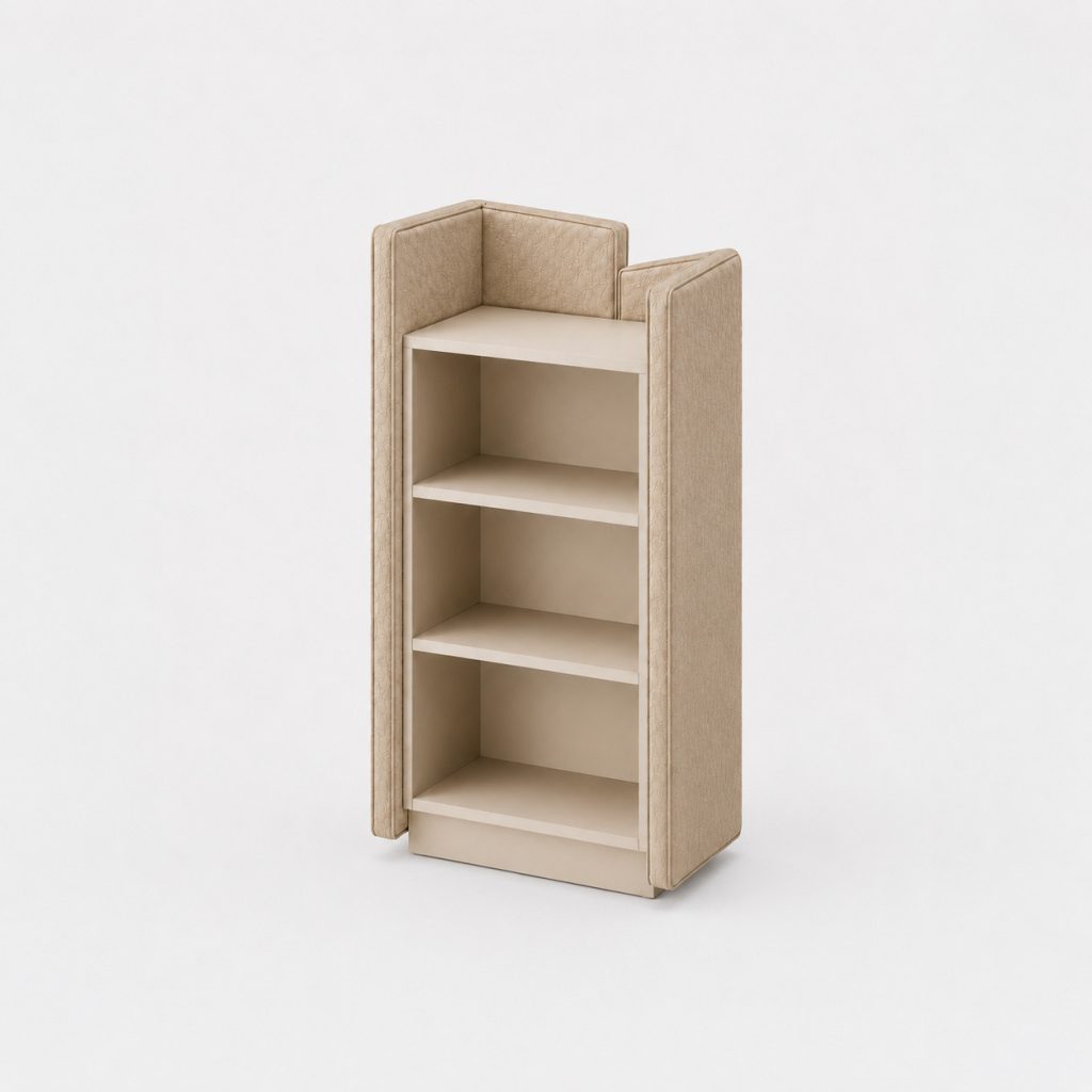 Soma SP-06 modular office storage unit with three shelves and upholstered side panels