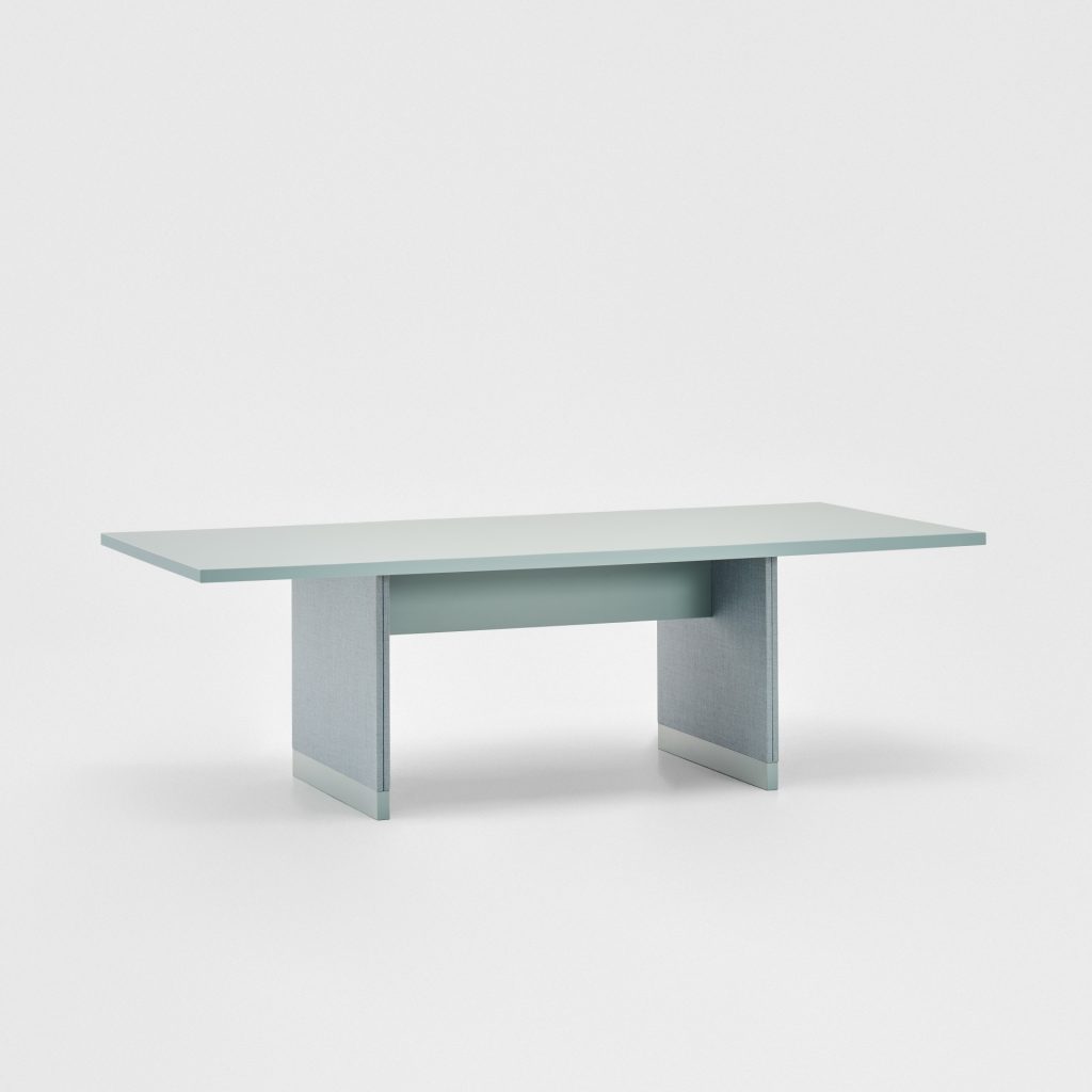 Soma conference table with upholstered base and light top